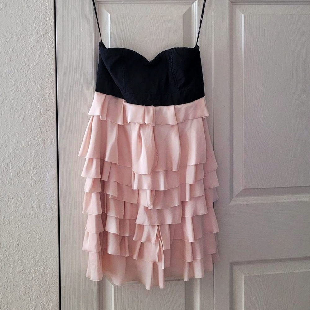 Strapless Black Pink Multi-tiered Frilled Dress - Picture 1 of 5